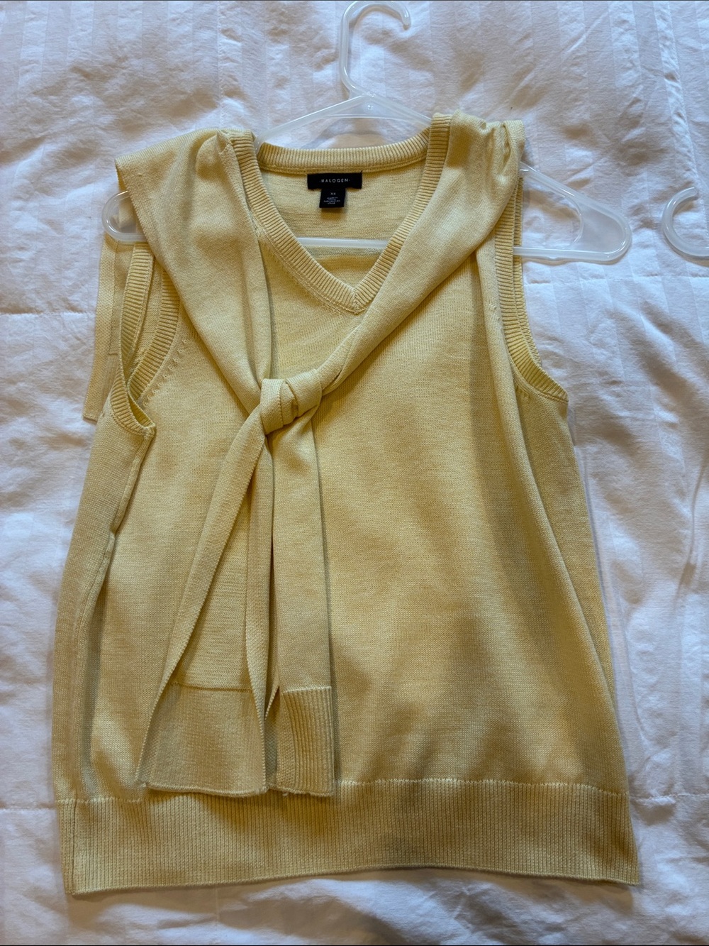 Madewell Pale Yellow Sleeveless Knit Top with Neck Tie